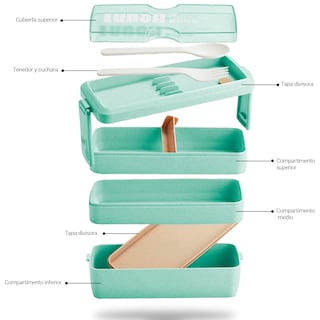 Foto 4 | Foto 4 | Lunch Box 3 Niveles Topper 1000ml Lonchera Bamboo Cubiertos Agua