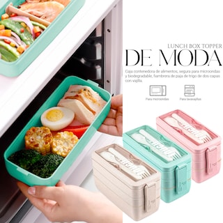 Foto 5 | Foto 5 | Lunch Box 3 Niveles Topper 1000ml Lonchera Bamboo Cubiertos Agua