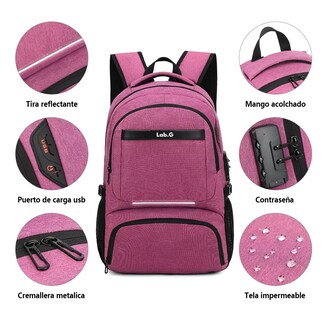 Foto 2 | Foto 2 | Mochila De Almuerzo Antirrobo Impermeable A Portátil 15,6i Purpura