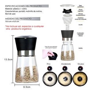 Foto 2 | Foto 2 | Molinos Pimientero Sal De Grano Pimienta Especias Cristal Eo Safe Imports Esi-20650 Negro