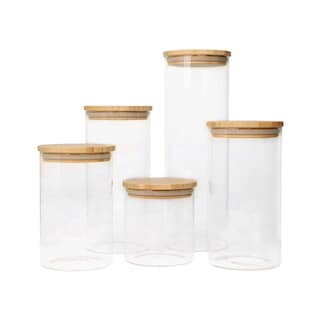 Foto 1 | Foto 1 | Recipientes Herméticos de Vidrio con Tapa de Bambú Casa Litus 5 Piezas Transparente