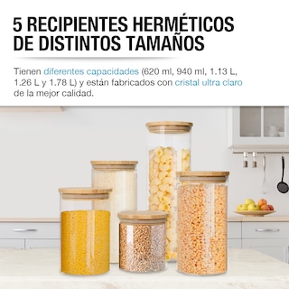 Foto 3 | Foto 3 | Recipientes Herméticos de Vidrio con Tapa de Bambú Casa Litus 5 Piezas Transparente