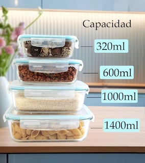Foto 4 | Foto 4 | Juego de 4 Recipientes Herméticos Mdfitness de Vidrio con Tapa