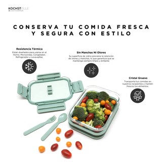 Foto 5 | Foto 5 | KOCHSTELLE Contenedor de Comida, Cristal y Plástico, Tapa con Cubiertos Color Verde 5 piezas