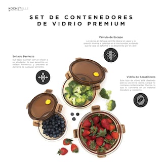 Foto 5 | Foto 5 | KOCHSTELLE Contenedores Redondos de Comida, Cristal con Tapa Color Ambar 6 piezas