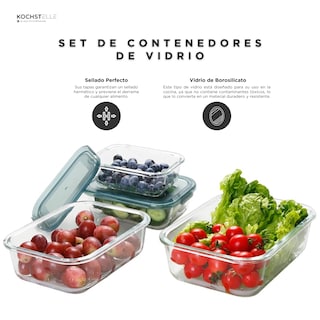 Foto 4 | Foto 4 | KOCHSTELLE Contenedores Rectangulares de Comida, Cristal con Tapa Color Verde 8 piezas