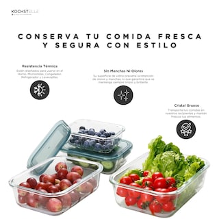 Foto 5 | Foto 5 | KOCHSTELLE Contenedores Rectangulares de Comida, Cristal con Tapa Color Verde 8 piezas