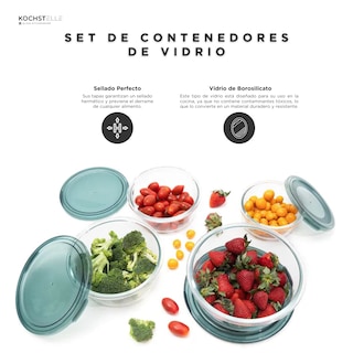 Foto 4 | Foto 4 | KOCHSTELLE Contenedores Redondos de Comida, Cristal con Tapa Color Verde 8 piezas