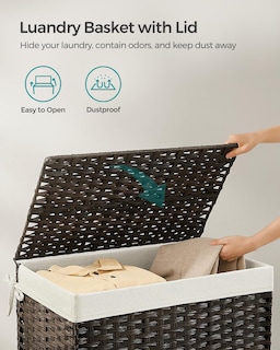 Foto 5 | Foto 5 | Cesta De Almacenamiento Songmics Con Tapa, 105 L, Color Marrón Con Marco De Metal - Venta Internacional.
