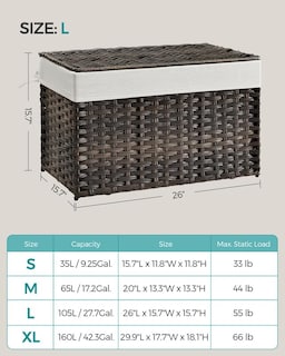 Foto 7 | Foto 7 | Cesta De Almacenamiento Songmics Con Tapa, 105 L, Color Marrón Con Marco De Metal - Venta Internacional.