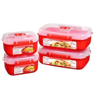 Foto 1 | Foto 1 | Sistema De Recipientes De Almacenamiento De Alimentos Para Microondas, Color Rojo, Juego De 4 - Venta Internacional.