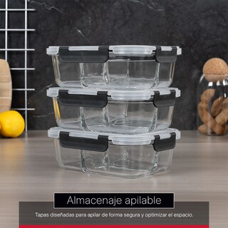 Foto 6 | Foto 6 | Set De 3 Contenedores De Vidrio Con Tapa Cookify Con Divisiones  Herméticos
