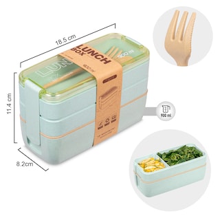 Foto 4 | Foto 4 | Magmalife Lonchera Bento Box Con 3 Compartimentos 900ml A Prueba De Fugas Microondas Con Cuchara Y Tenedor (verde)