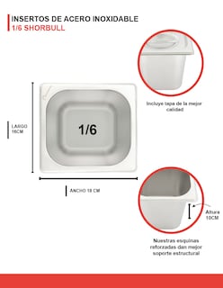 Foto 5 | Foto 5 | Inserto Shorbull Acero Inoxidable 1/6 Con Tapa 10cm