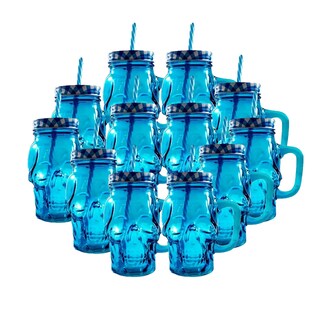 Foto 1 | Foto 1 | Frasco de Vidrio Calavera color Azul 16oz./473ml. Drink Lab - 12 Piezas