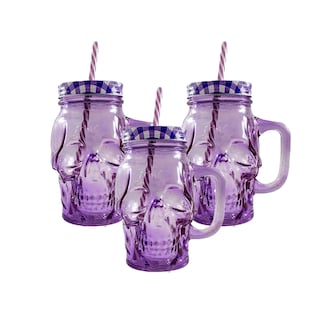 Foto 1 | Foto 1 | Frasco de Vidrio Calavera color Morado 16oz./473ml. Drink Lab - 3 Piezas