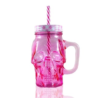 Foto 2 | Foto 2 | Frasco de Vidrio Calavera color Rosa 16oz./473ml. Drink Lab 3 Piezas