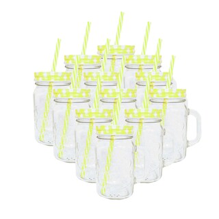 Foto 1 | Foto 1 | Frasco de Vidrio Grabado Transparente Tapa color Amarilla 16oz./473ml. Drink Lab - 12 Piezas