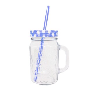 Foto 2 | Foto 2 | Set 12 pz de Frasco de Vidrio Grabado Drink Lab Transparente Tapa Azul 16oz/ 473ml