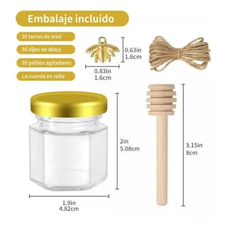 Foto 3 | Foto 3 | Frasco De Vidrio Mini Miel Hexagonal 45 Ml Con Tapa (20 Pcs) Belug Transparente
