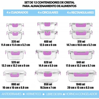 Foto 4 | Foto 4 | Juego de 12 Recipientes Brandtrendy Rosas de Vidrio con Tapa para Almacenamiento de Comidas
