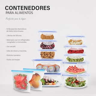Foto 6 | Foto 6 | Set de 10 Contenedores de Vidrio Herméticos y 2 Bolsas de Silicona Andromeda Inc