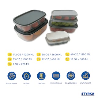 Foto 2 | Foto 2 | Set 7 Contenedores De Plástico Rectangulares Styrka 14 Piezas Con Tapa Color Gris