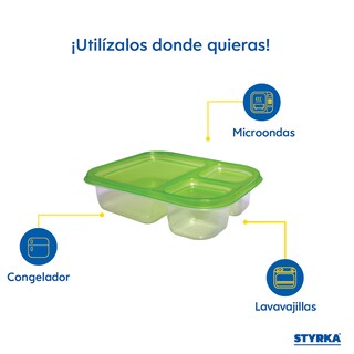 Foto 6 | Foto 6 | Set 10 Topper De Plástico Rectangular Para Lunch 3 Divisiones Styrka 20 Piezas Con Tapa