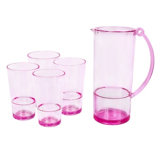 Foto 1 | Foto 1 | Set De Jarra Transparente Rosa Con 4 Vasos – Plástico Resistente