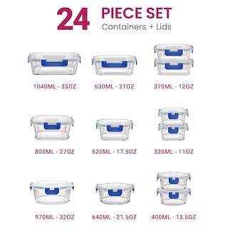 Foto 2 | Foto 2 | Recipientes De Vidrio Finedine De 24 Piezas Con Tapas Azules - Venta Internacional.