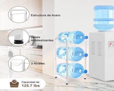 Foto 4 | Foto 4 | Estantería Para Garrafones Mu:4life Mu-ptg-2-b Blanco Con Estructura De Acero Resistente Y Desmontable Para 3 Botellas