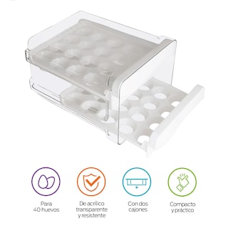 Foto 2 | Foto 2 | Organizador De 40 Huevos Con 2 Cajones Para El Refrigerador Y Cocina , Redlemon, 83620, Transparente