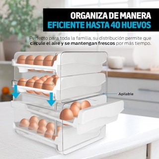 Foto 3 | Foto 3 | Organizador De 40 Huevos Con 2 Cajones Para El Refrigerador Y Cocina , Redlemon, 83620, Transparente