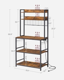Foto 7 | Foto 7 | Estante Hutch Bakers Vasagle Con Toma De Corriente, 14 Ganchos, Rústico - Venta Internacional.