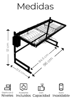 Foto 4 | Foto 4 | Escurridor De Trastes Platos Fregadero Organizador Cocina Color Negro