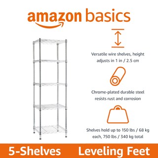 Foto 2 | Foto 2 | Estantería De Almacenamiento Amazon Basics Con 5 Estantes En Forma De Torre, Cromada - Venta Internacional.