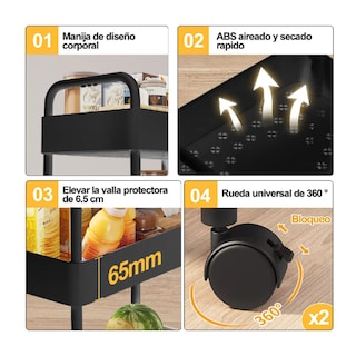 Foto 3 | Foto 3 | Carrito Organizador 4 Niveles Multiusos Estantes Con Cajón Belug