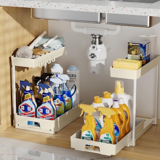 Foto 1 | Foto 1 | Organizador Para Debajo Del Fregadero Delamu En Forma De L, Color Beige, Paquete De 2 Con Cajón - Venta Internacional.