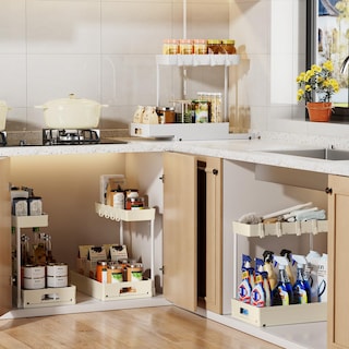 Foto 4 | Foto 4 | Organizador Para Debajo Del Fregadero Delamu En Forma De L, Color Beige, Paquete De 2 Con Cajón - Venta Internacional.