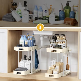 Foto 6 | Foto 6 | Organizadores Para Debajo Del Lavabo Delamu, Paquete De 2 Unidades, Extraíbles, 2 Niveles, Color Beige - Venta Internacional.