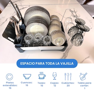 Foto 8 | Foto 8 | Escurridor de Trastes Expandible con Drenaje Automático Organizador de Cocina Modulable Soporte para Copas y Cubiertos