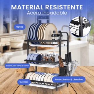 Foto 3 | Foto 3 | Escurridor De Trastes Acero Inoxidable 3 Niveles, Gran Capacidad, Fácil Armado, Soporte Para Cubiertos Y Tabla De Picar