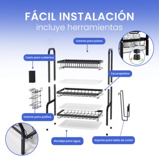 Foto 4 | Foto 4 | Escurridor De Trastes Acero Inoxidable 3 Niveles, Gran Capacidad, Fácil Armado, Soporte Para Cubiertos Y Tabla De Picar