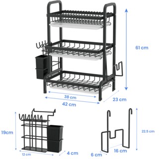 Foto 8 | Foto 8 | Escurridor De Trastes Acero Inoxidable 3 Niveles, Gran Capacidad, Fácil Armado, Soporte Para Cubiertos Y Tabla De Picar