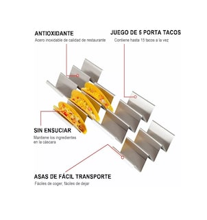 Foto 2 | Foto 2 | Soportes para Tacos U-Taste de Acero Inoxidable 5 PZAS color Plata