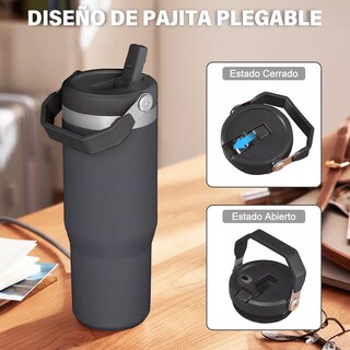 Foto 2 | Foto 2 | Vaso Térmico de 30oz Acero Inoxidable con Popote Eo Safe Imports Esi-10451 Gris