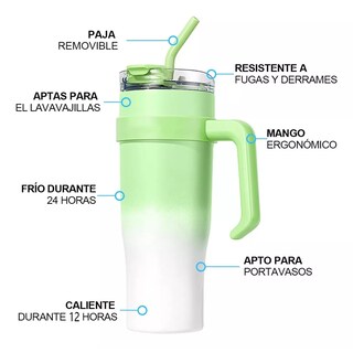 Foto 2 | Foto 2 | Vaso Con Popote Termos Acero Inoxidable Recipiente Eo Safe Imports Esi-15213 Verde
