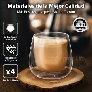 Foto 6 | Foto 6 | Magmalife Set De 4 Vasos De Cristal Doble Pared 80 Ml Ideales Para Espresso Térmicos Elegantes Y Versátiles