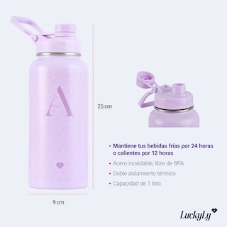 Foto 5 | Foto 5 | Termo de Acero Inoxidable Iniciales Luckyly color Púrpura Botella De Agua 1l Letra N