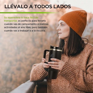 Foto 6 | Foto 6 | Termo para Agua y Café de Viaje Acero Inox Doble Pared 1.2 L Hikeo Negro 83510-bl
